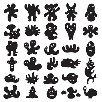 Groovy funky element tree, animal cartoon, flower and other element silhouette bundle with rounded borders vector