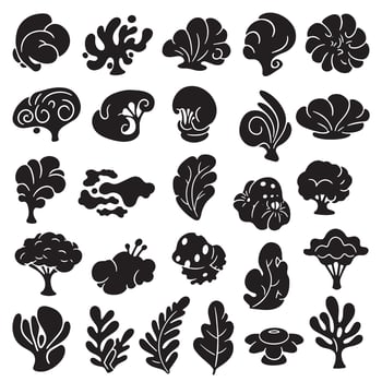 Groovy funky element tree, animal cartoon, flower and other element silhouette bundle with funny animal heads vector