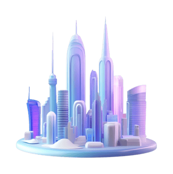 Futuristic 3d city skyline with modern high-rise architectural designs png