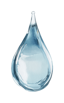 Realistic watercolor illustration of a single water droplet png