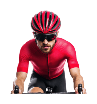 Focused young caucasian male cyclist in red jersey riding bicycle png