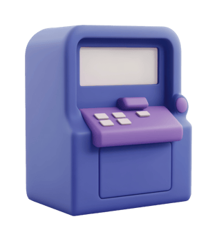 Retro style arcade machine toy with purple buttons and screen png