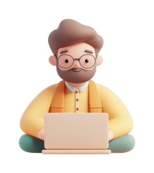 Cartoon male character working on laptop png
