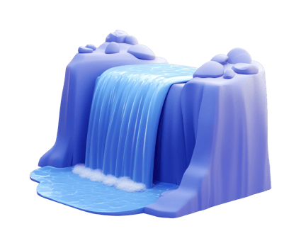 Stylized cartoon waterfall with flowing water and rocks png