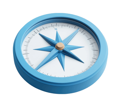 Blue circular compass with eight-pointed star design for navigation png