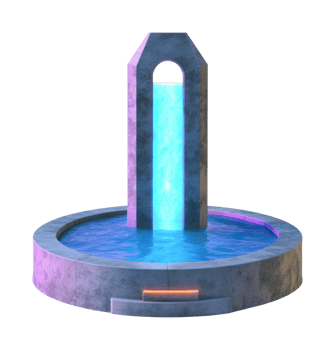 Futuristic water fountain with neon glow and circular basin png