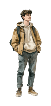 Young caucasian male teen in casual outfit with backpack png