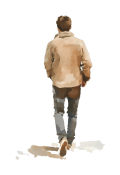Young caucasian male walking away silhouette in casual attire png