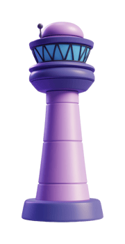 Futuristic purple control tower with antenna design png