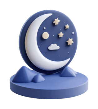 Blue night scene with crescent moon stars and clouds png