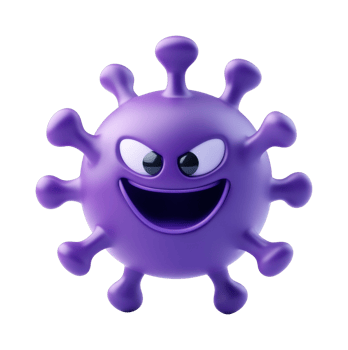 Cartoon purple virus with angry expression and eyes png