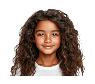 Smiling young female child with curly hair png