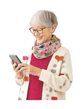 Elderly caucasian female using smartphone with joyful expression png
