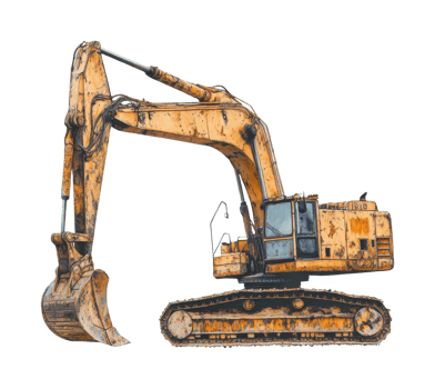 Rusty excavator heavy machinery equipment construction vehicle on black png