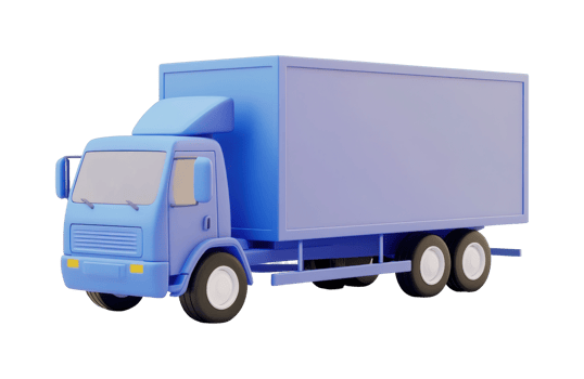 Blue cartoon toy truck with box trailer on white background png