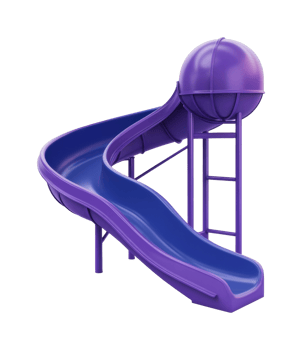 Purple children's slide with spiral design and ladder for outdoor playgrounds png