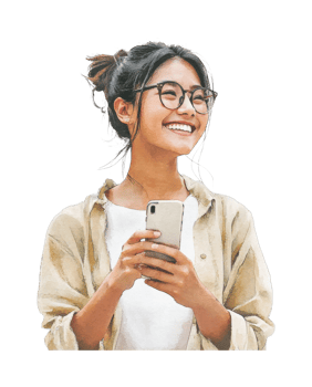 Asian female young adult smiling with smartphone in hand png
