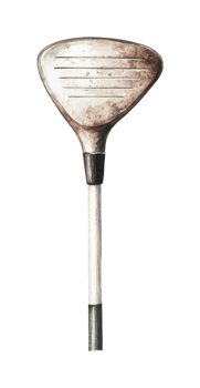 Vintage wooden golf club head with iron face on shaft png