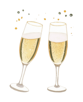 Celebratory toast with two champagne flutes clinking png