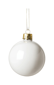Elegant white christmas ornament with gold detailing on ribbon png
