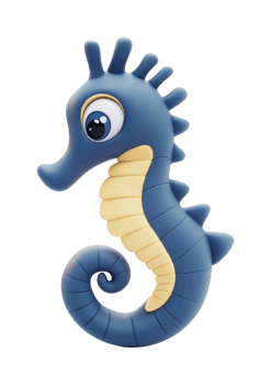 Colorful cartoon seahorse with large eyes and curled tail png