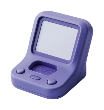 Purple retro handheld console with blank screen display png