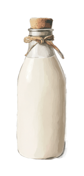 Glass bottle with cork stopper filled with white liquid png