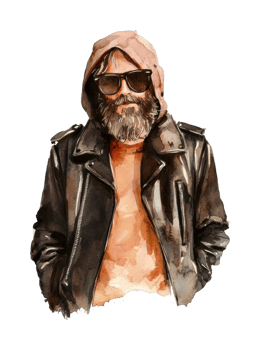 Young caucasian male with sunglasses and leather jacket illustration png