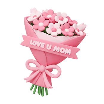 Cute 3D Bouquet for Mother's Day with Love You Mom message png