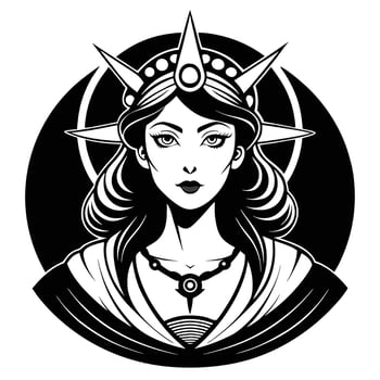 Elegant lady with crown in black and white vector