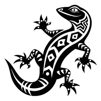 Black and white tribal lizard illustration vector