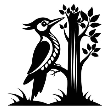 Black and white woodpecker and tree vector