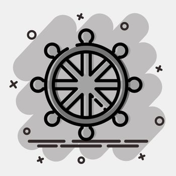 Icon dharma wheel. Buddhism and vesak elements. Icon in comic style. vector
