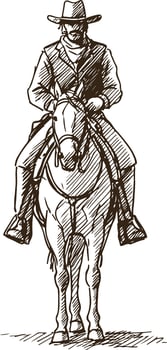 Cowboy on Horse Facing Forward Traditional Western Riding Sketch vector