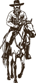 Front-Facing Cowboy on Horse Traditional Wild West Rider Illustration vector