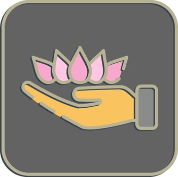 Icon lotus on hand. Buddhism and vesak elements. Icon in embossed style. vector