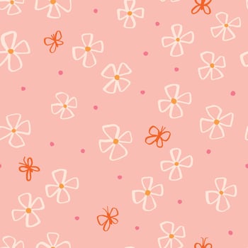 Beautiful Floral Seamless Pattern with Butterflies. Simple and Elegant Texture with Flowers in Pastel Pink vector
