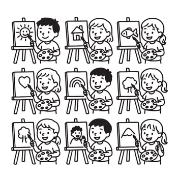 Children coloring pages with various images vector