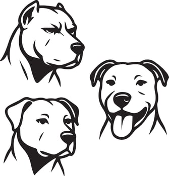 Three dog head designs in black and white vector