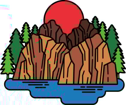 A mountain range with a red sun in the sky vector