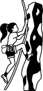 black and white illustration of a woman is climbing a cliff vector