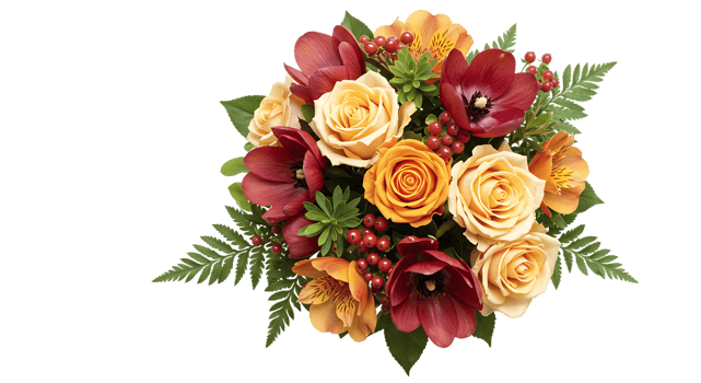 Colorful bouquet of seasonal flowers on transparent background png