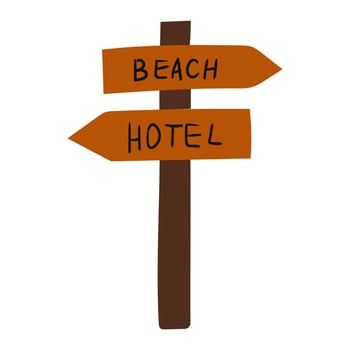 Directional wooden signpost indicating beach and hotel locations vector