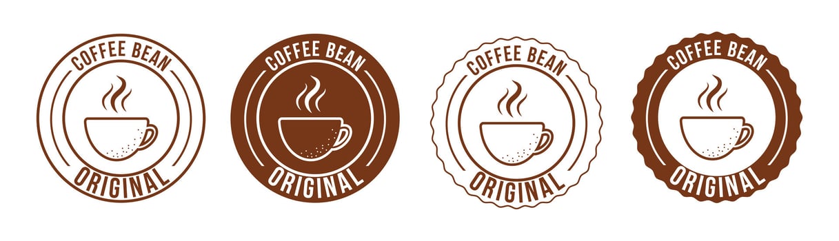 Coffee shop logo, retro badge, coffee bean, leaf branch, mountain, natural icon, line stamp logo, vintage hipster modern style, premium coffee shop bar, brand symbol, icon vector