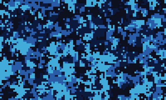 Abstract digital camouflage pattern in shades of blue. Perfect for backgrounds, textiles, or tech designs. The pixelated texture evokes a sense of mystery and technology. vector