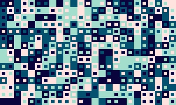 Abstract geometric pattern of teal, navy, and blush squares. Modern, pixelated design ideal for tech backgrounds, website banners, or textile prints. vector