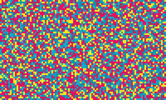 Vibrant pixel art background. A chaotic yet mesmerizing blend of red, yellow, and blue squares creates a dynamic, energetic visual. vector
