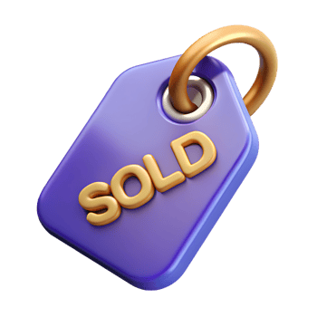Purple Tag with Golden 'SOLD' Text, 3D Rendered Symbol of Success png