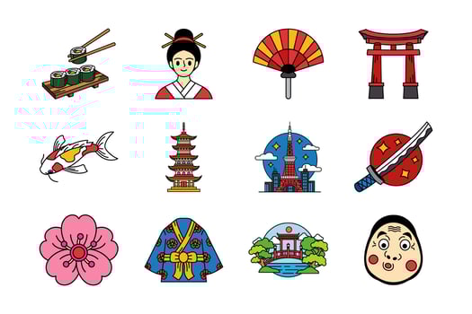illustration icon collection of japan culture vector