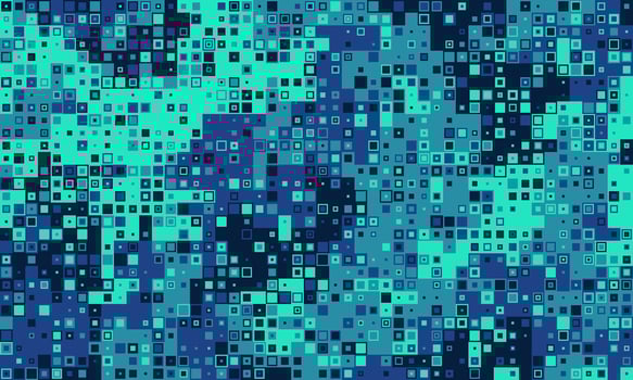 Abstract digital mosaic pattern. Teal and navy blue squares create a dynamic, techinspired design. Perfect for backgrounds, website banners, or presentations needing a modern, sophisticated feel. vector